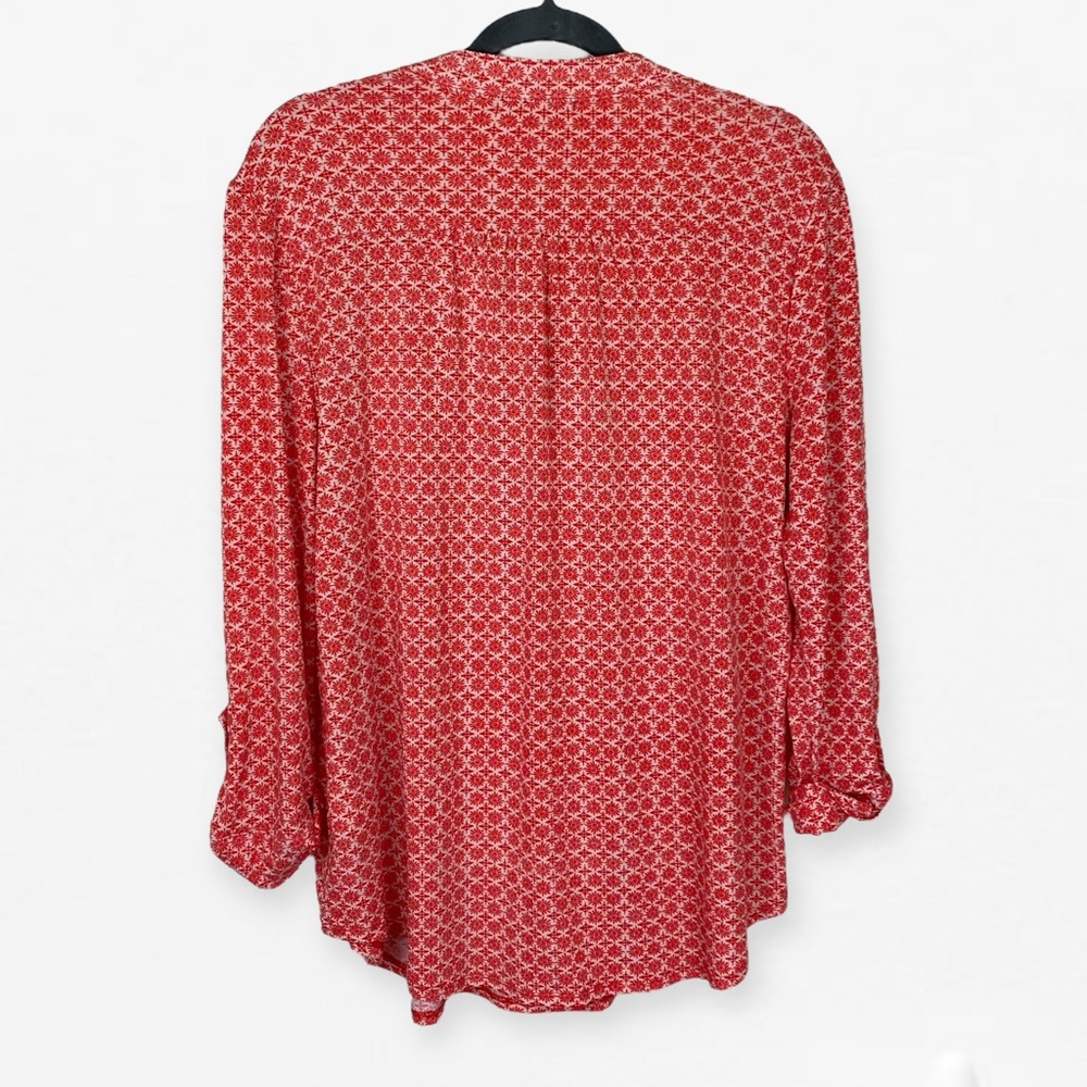 Westport Mandarin Collar V-neck with butt accent reddish Orange flowy blouse L - Picture 6 of 10